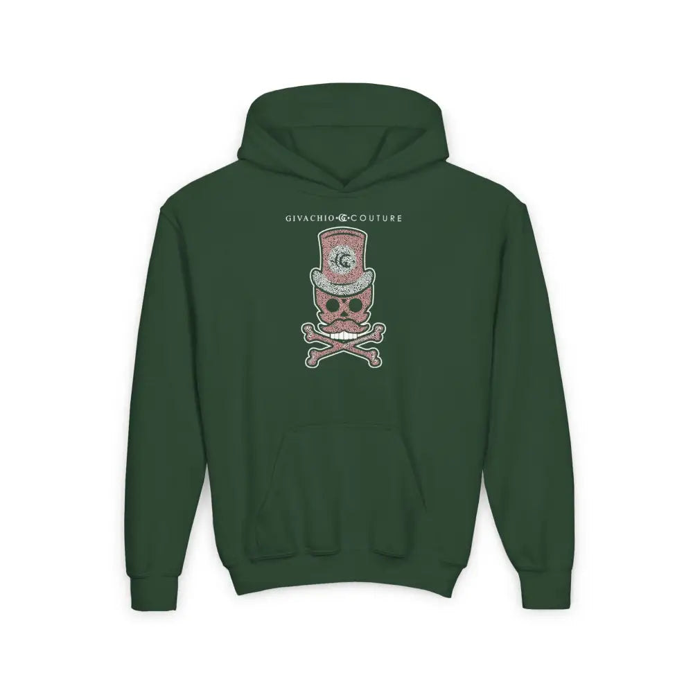 Bone Pink Skull Youth Hoodie - S / Forest Green - Kids clothes