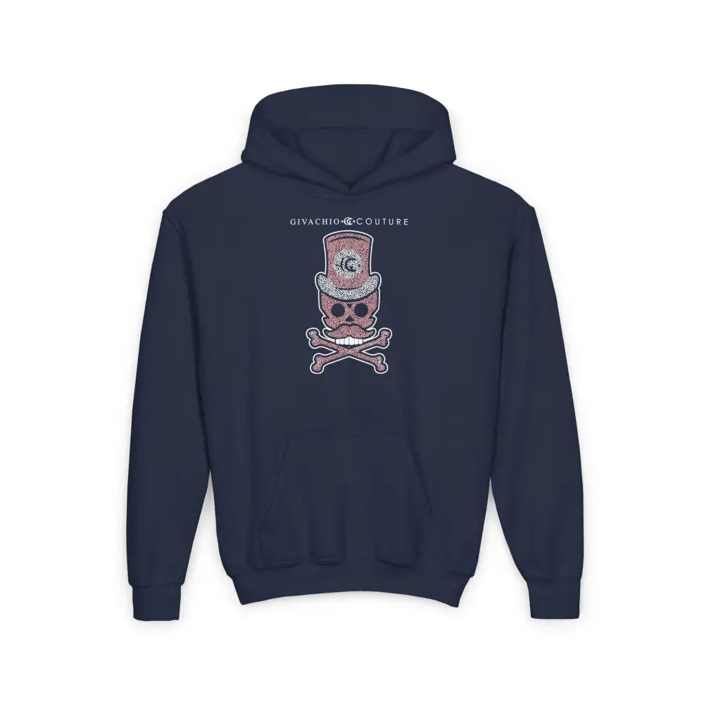 Bone Pink Skull Youth Hoodie - S / Navy - Kids clothes