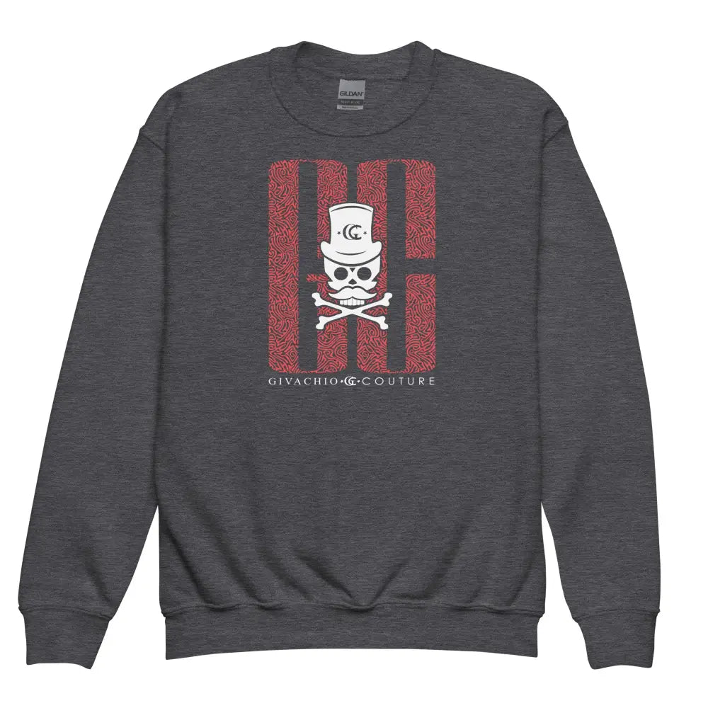 Ghost White Skull Youth Sweatshirt - Dark Heather / XS