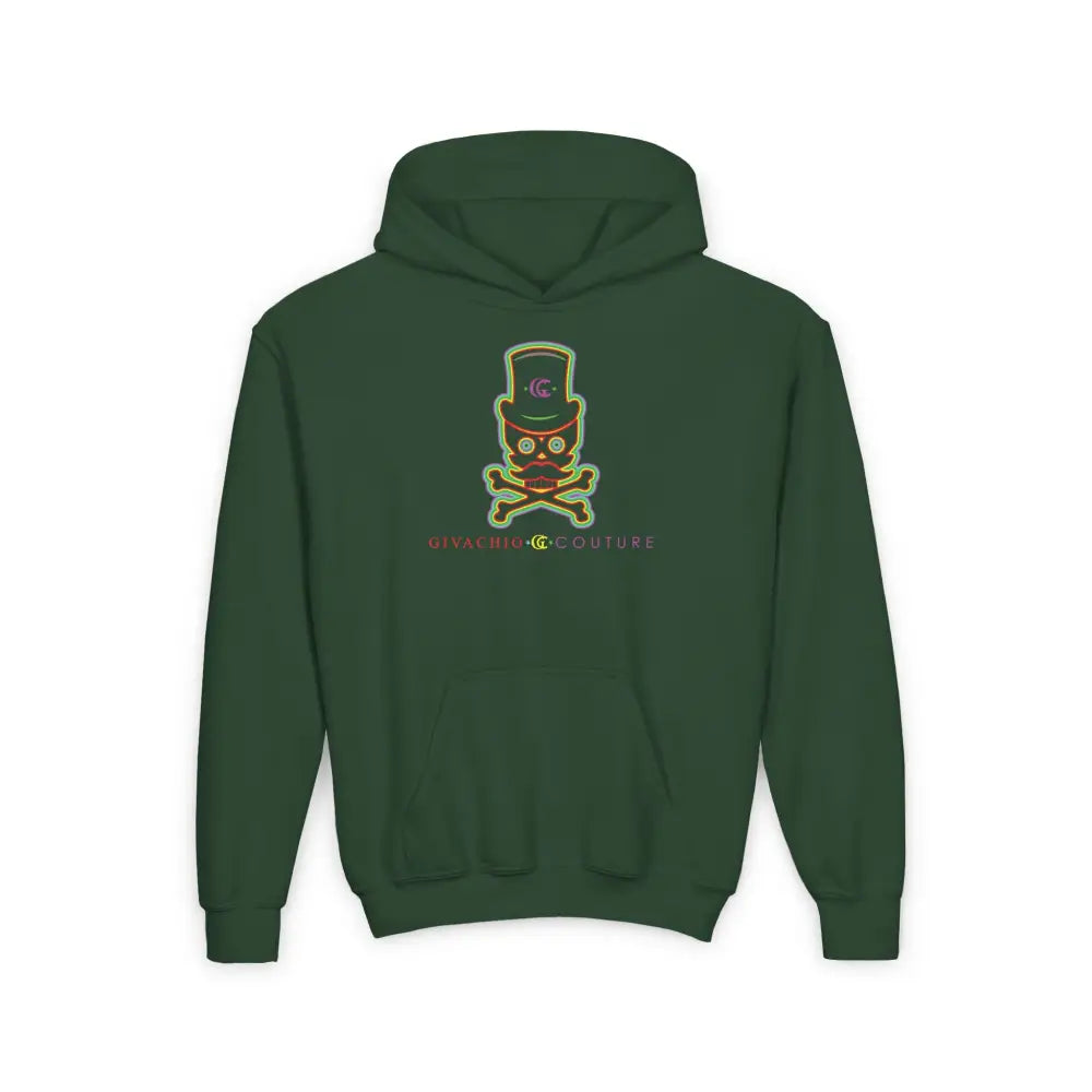 Green Aura Skull Youth Hoodie - S / Forest - Kids clothes
