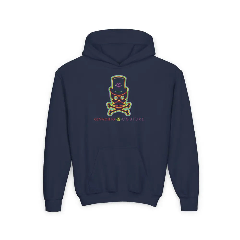 Green Aura Skull Youth Hoodie - S / Navy - Kids clothes