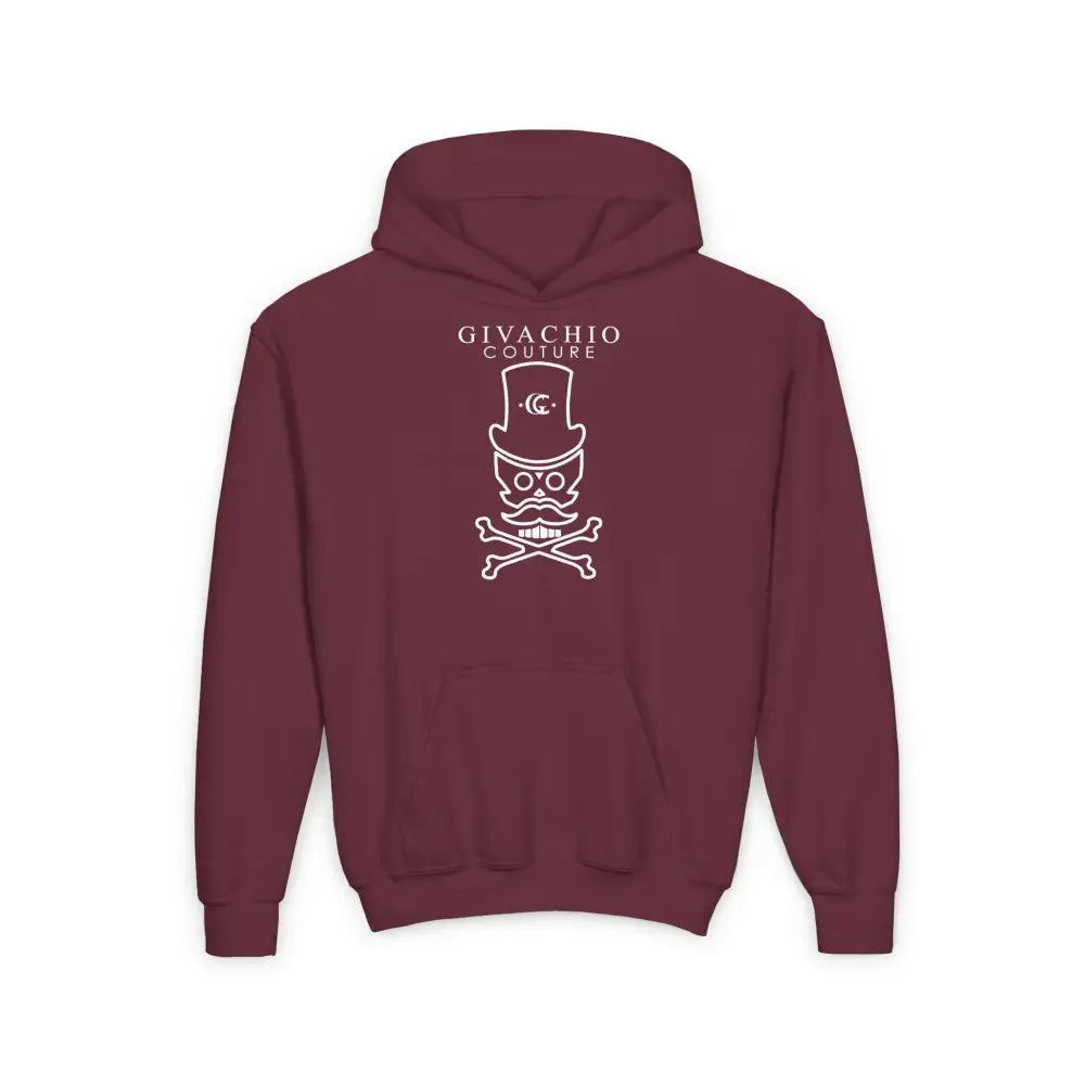 Mad White Skull Youth Hoodie - S / Maroon - Kids clothes