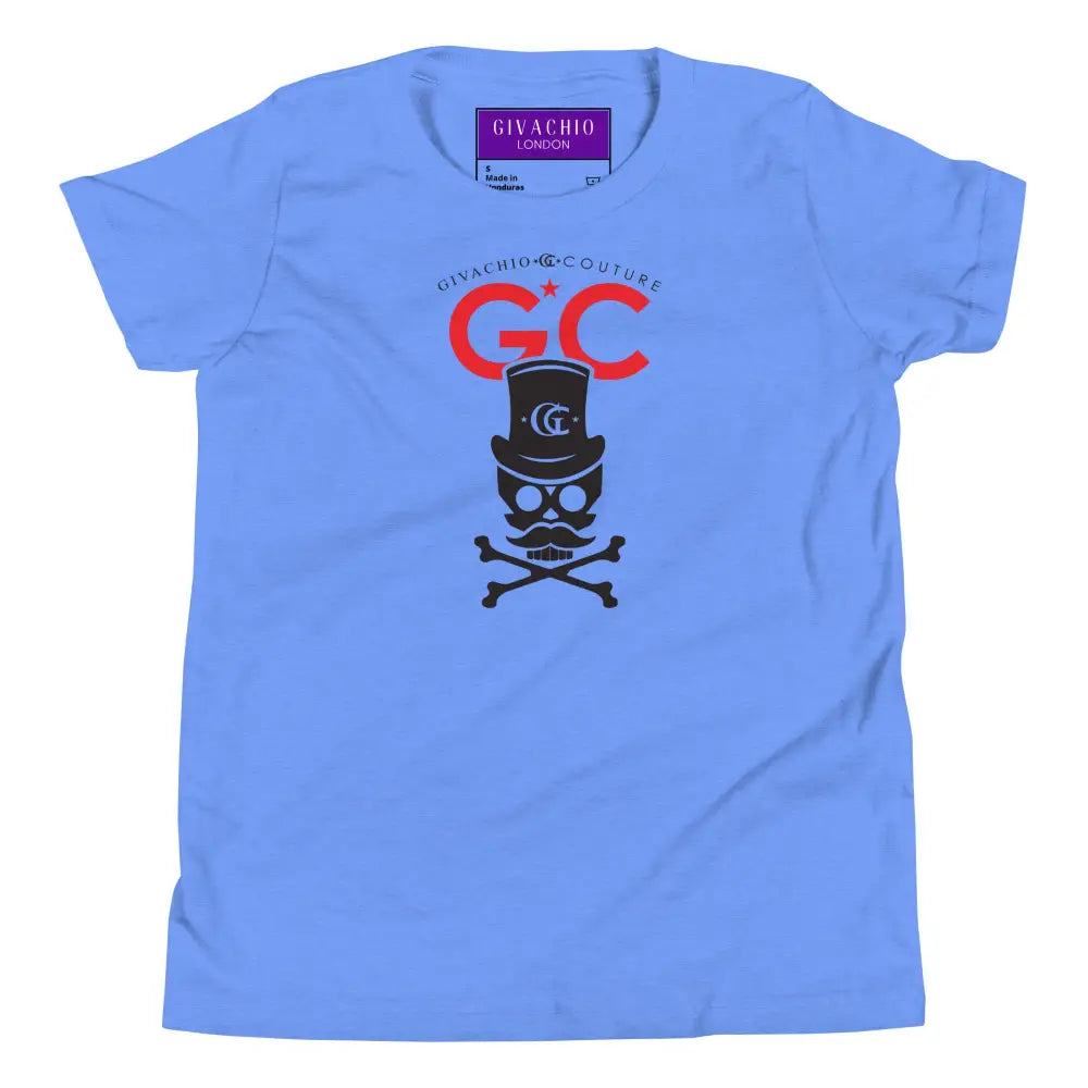 Royal Black Skull Youth T-Shirt - Heather Columbia Blue / S