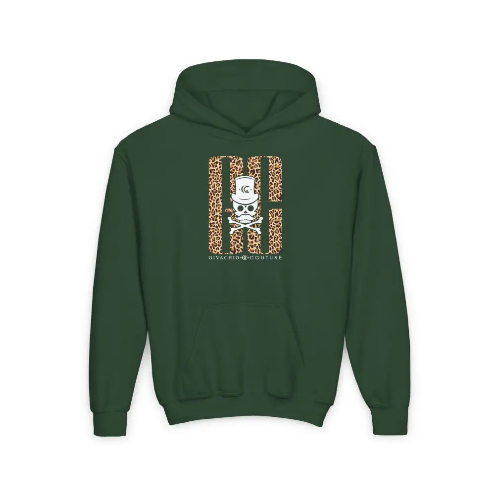 Skull Leopord Youth Hoodie - S / Forest Green - Kids clothes