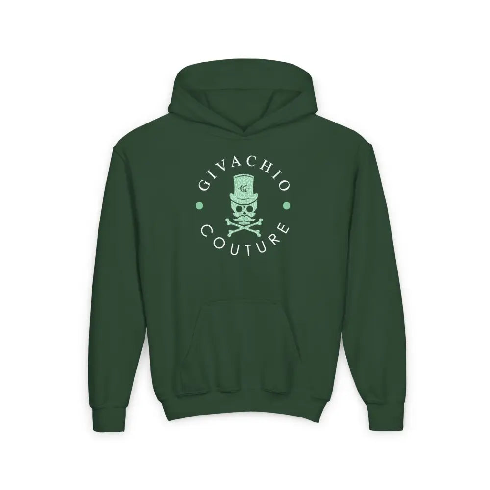 Black Glory Skull Youth Hoodie - S / Forest Green - Kids clothes