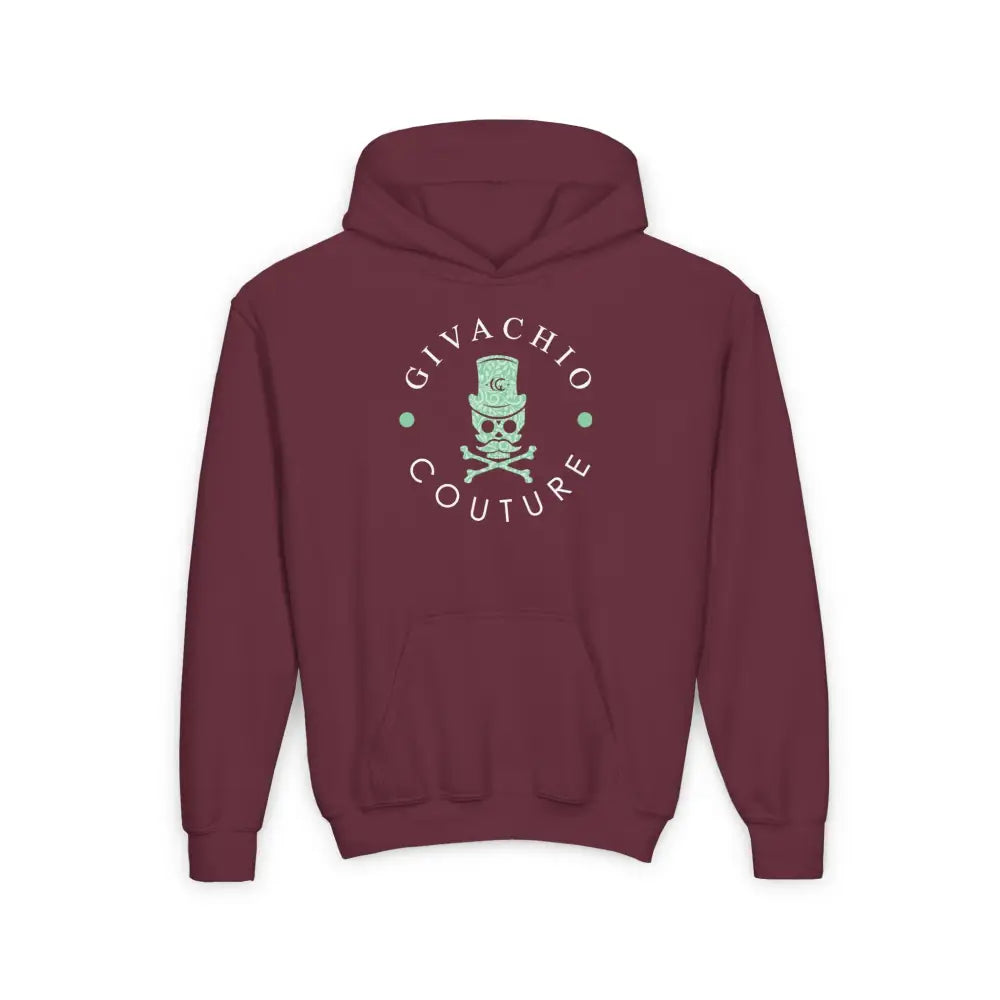 Black Glory Skull Youth Hoodie - S / Maroon - Kids clothes
