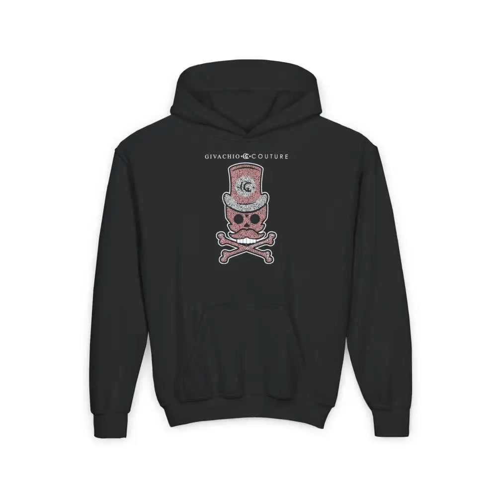 Bone Pink Skull Youth Hoodie - S / Black - Kids clothes