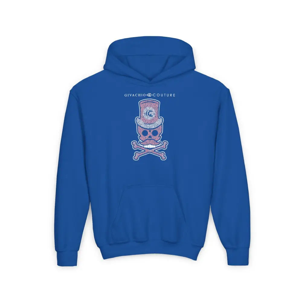 Bone Pink Skull Youth Hoodie - S / Royal - Kids clothes