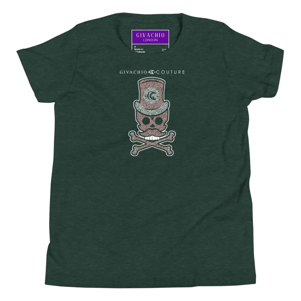 Bone Pink Skull Youth T-Shirt - Heather Forest / S