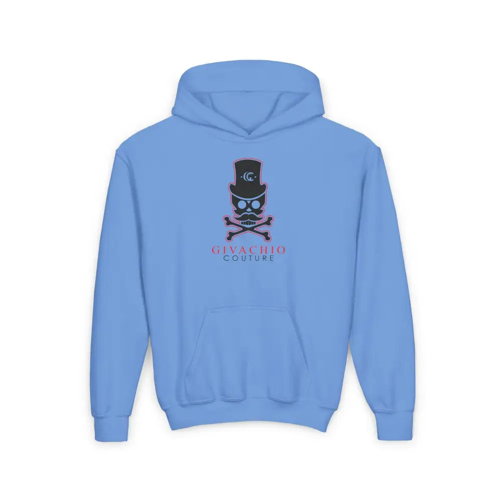 Deep Black Skull Youth Hoodie - S / Carolina Blue - Kids clothes
