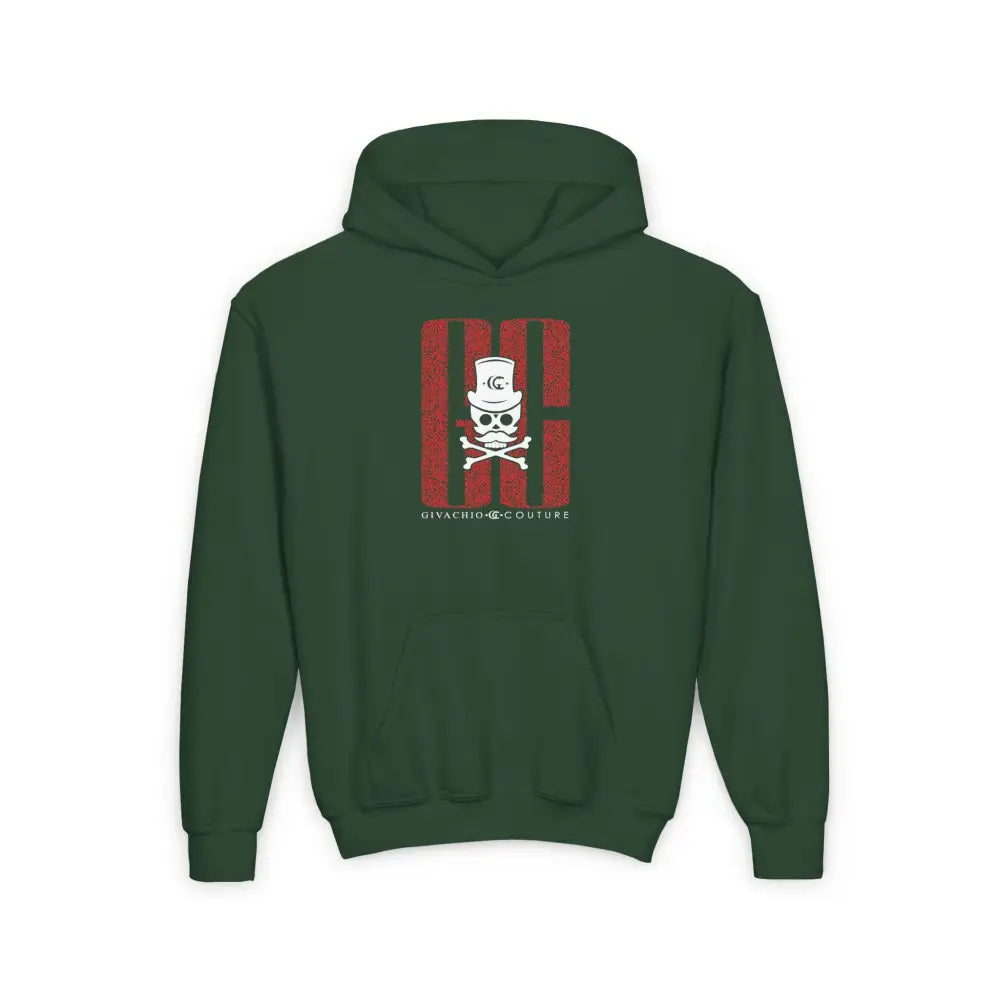 Ghost White Skull Youth Hoodie - S / Forest Green - Kids clothes