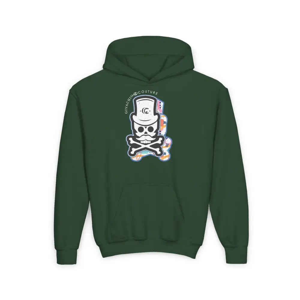 Patch Up Skull Youth Hoodie - S / Forest Green - Kids clothes
