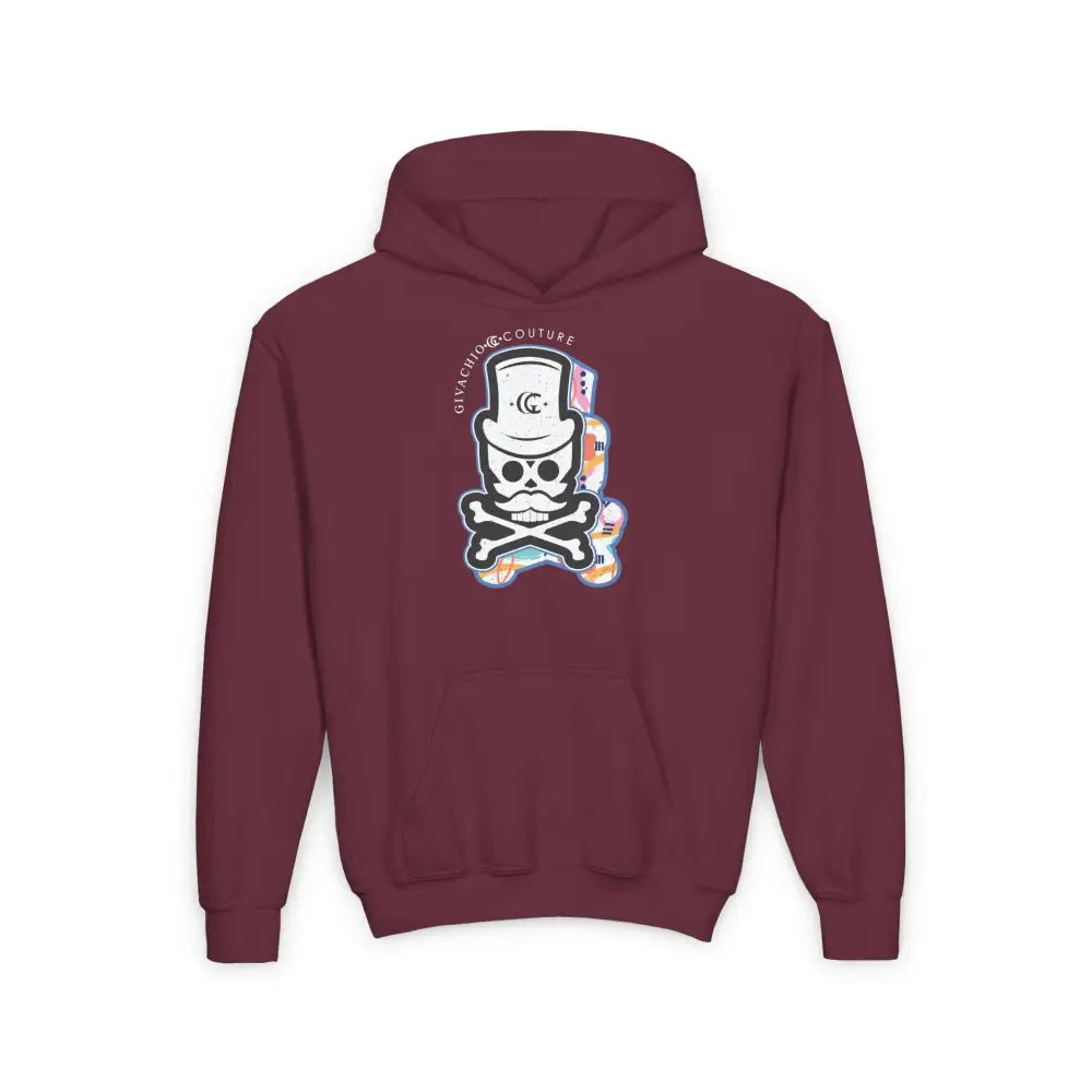 Patch Up Skull Youth Hoodie - S / Maroon - Kids clothes