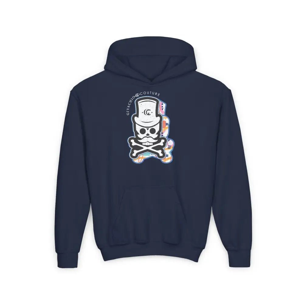 Patch Up Skull Youth Hoodie - S / Navy - Kids clothes