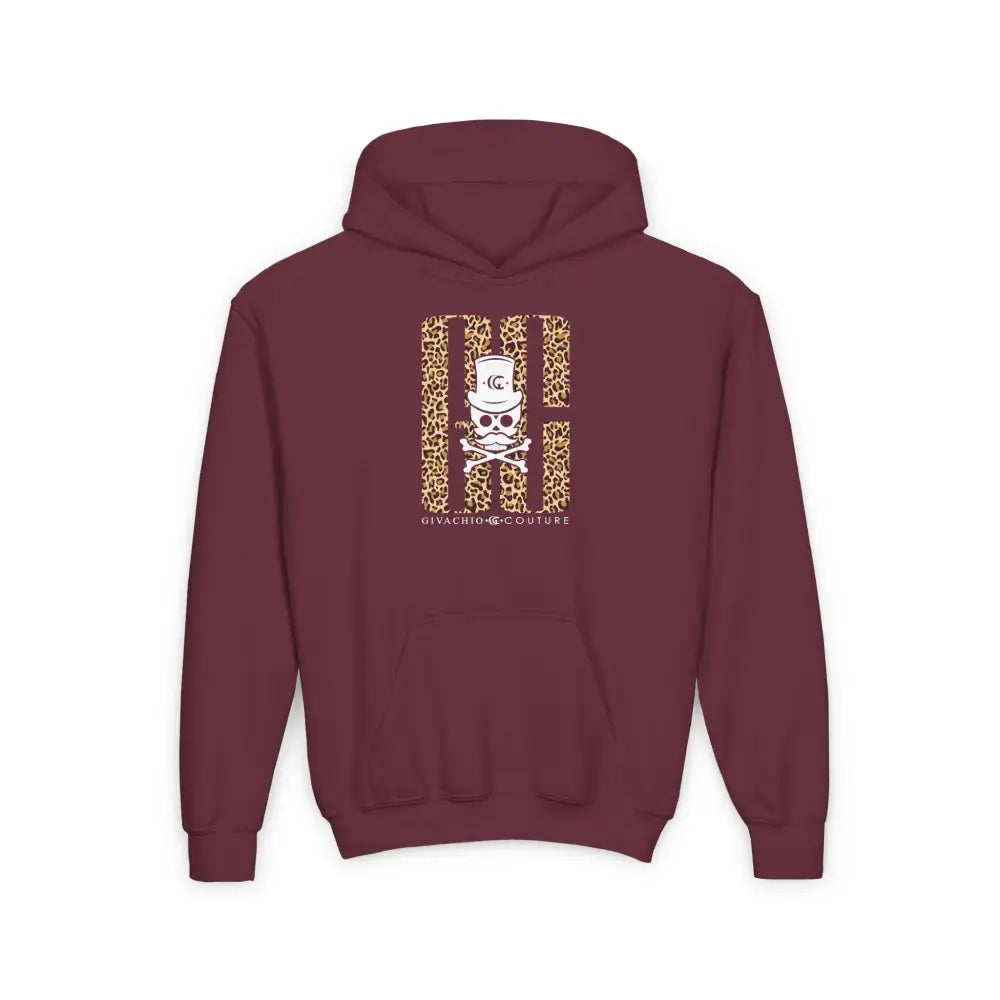 Skull Leopord Youth Hoodie - S / Maroon - Kids clothes