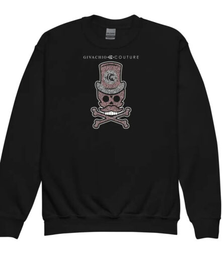 Bone Pink Skull Youth Sweatshirt - Black / XS