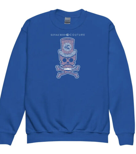 Bone Pink Skull Youth Sweatshirt - Royal / XS