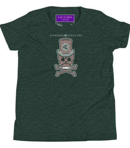Bone Pink Skull Youth T-Shirt - Heather Forest / S