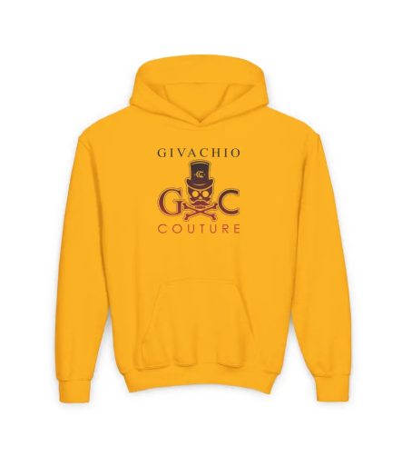 Crimson Hues Skull Youth Hoodie - S / Gold - Kids clothes