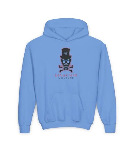 Deep Black Skull Youth Hoodie - S / Carolina Blue - Kids clothes