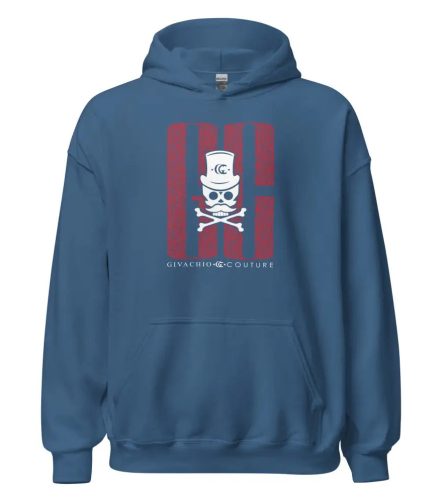 Ghost White Skull Hoodie - Indigo Blue / S