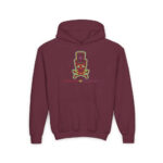 Green Aura Skull Youth Hoodie - S / Maroon - Kids clothes