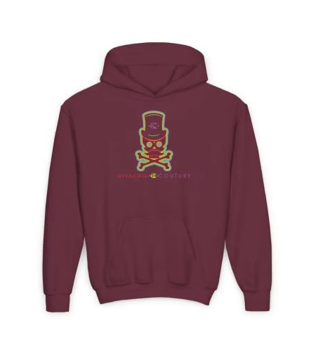Green Aura Skull Youth Hoodie - S / Maroon - Kids clothes