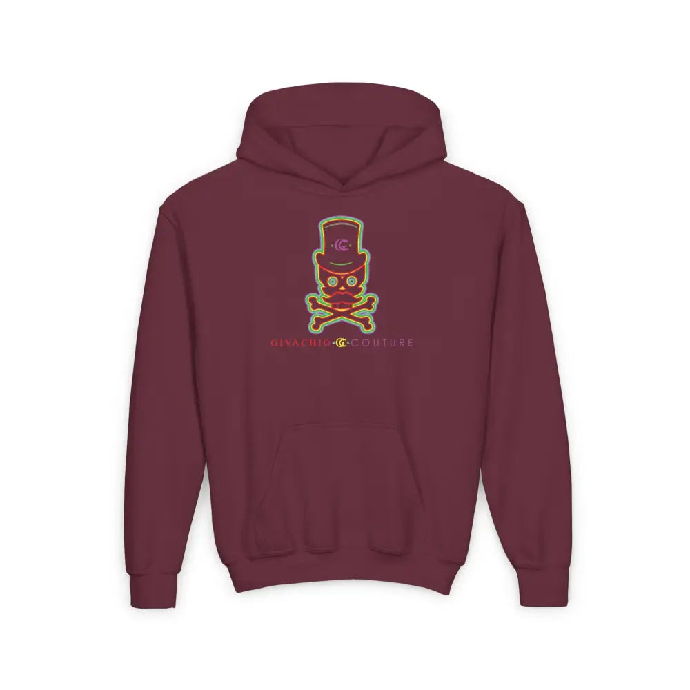 Green Aura Skull Youth Hoodie - S / Maroon - Kids clothes