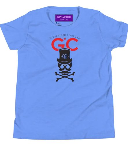 Royal Black Skull Youth T-Shirt - Heather Columbia Blue / S