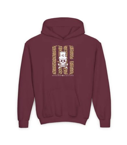 Skull Leopord Youth Hoodie - S / Maroon - Kids clothes